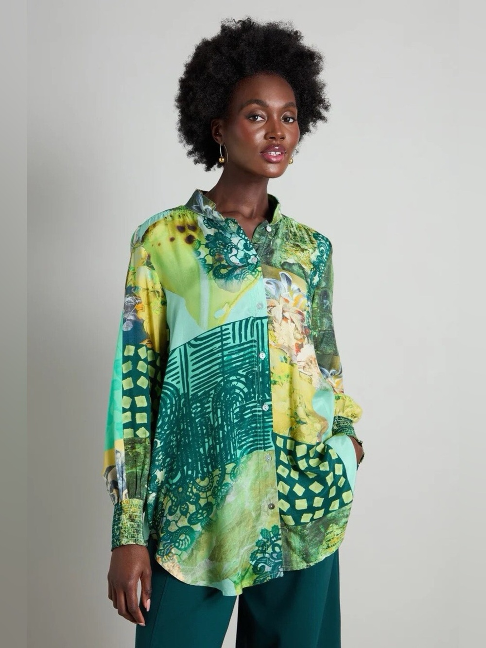 Noen patchwork viscose wearable art top